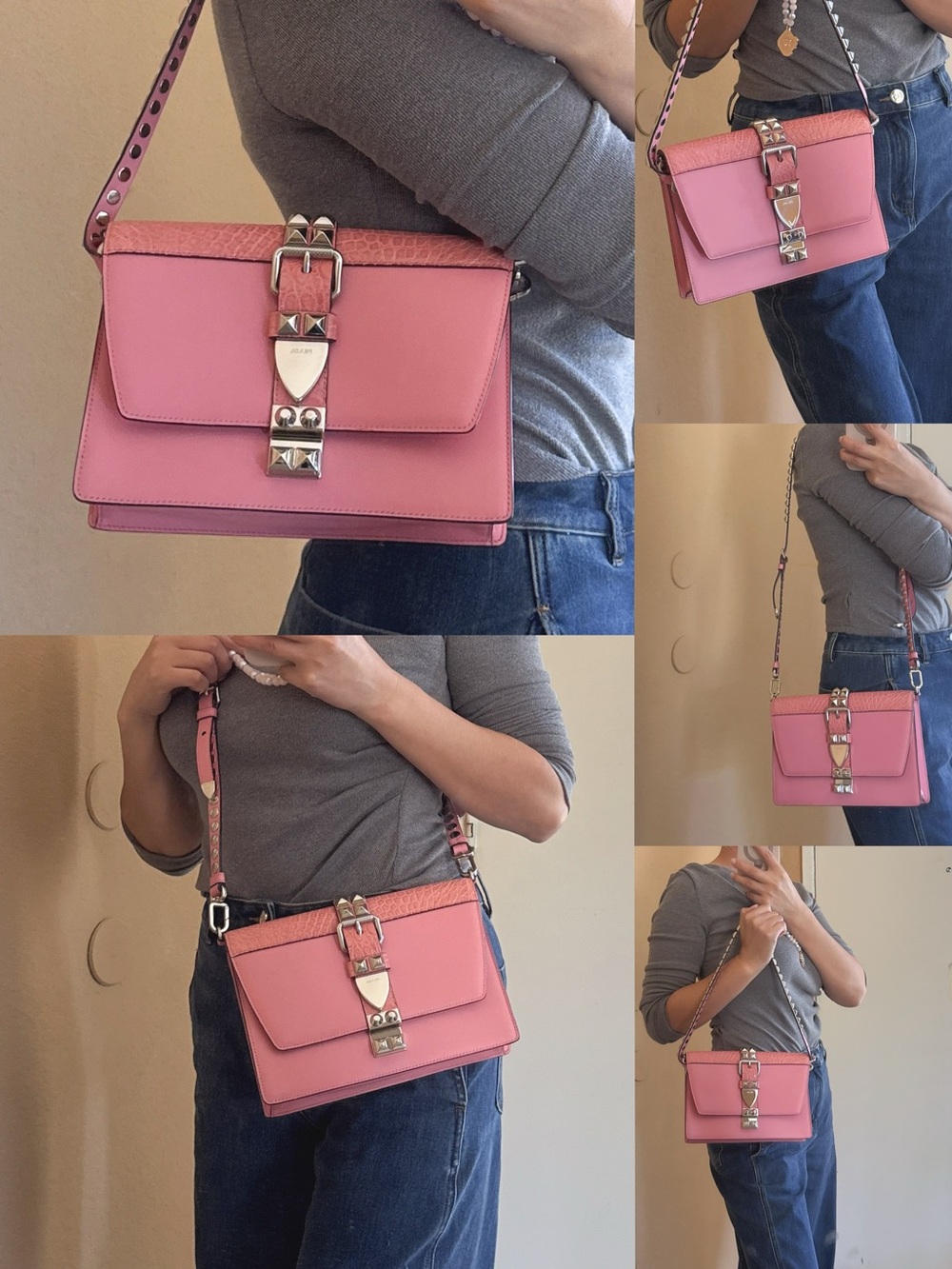 Prada Elektra 1BD120 Pink Studded Flap Shoulder Bag - Picture 14 of 16